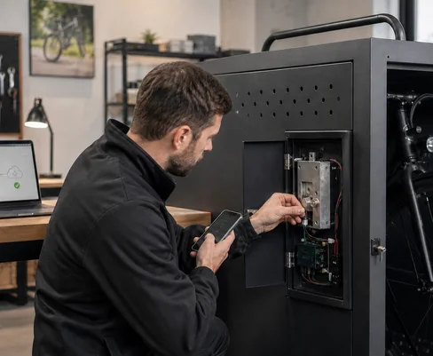 Example of a bike locker at A smart solution for manufacturers